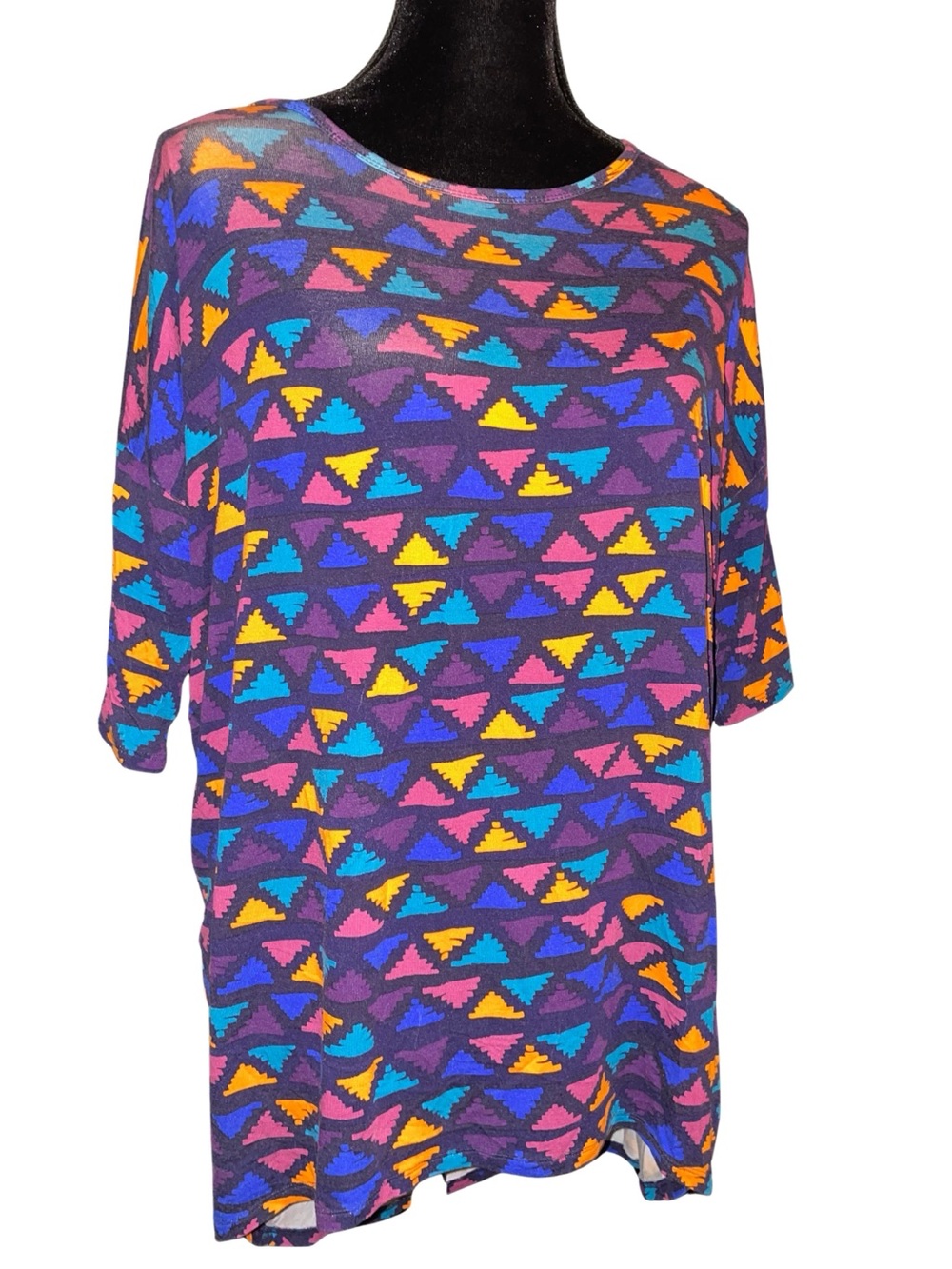 LuLaRoe Women's Long Sleeve Top - Purple with Orange and Blue Pattern